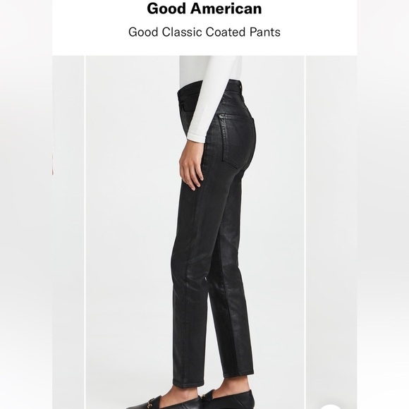 Good American- Black Coated Denim Classic Straight Leg Jeans - Picture 5 of 10